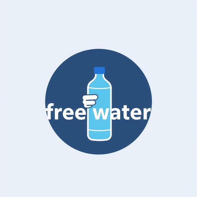 Logo featuring a man holding a water bottle , Text "free water"