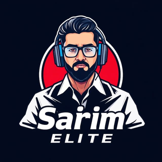 Logo featuring A Pakistani Guy with no Beard and sharp jawline and glasses in Pakistani Clothes Wearing Gaming Headphones