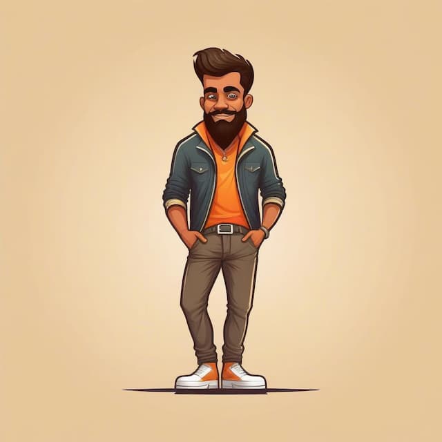 Logo featuring A weird brown guy with tight pants with name labelled "shajar"