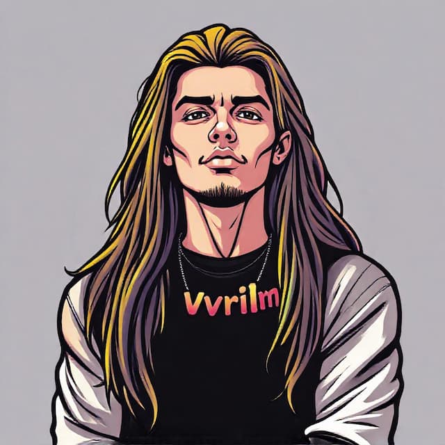 Logo featuring A person with long hair having necklace that says "SVr1m" , make the Text proper