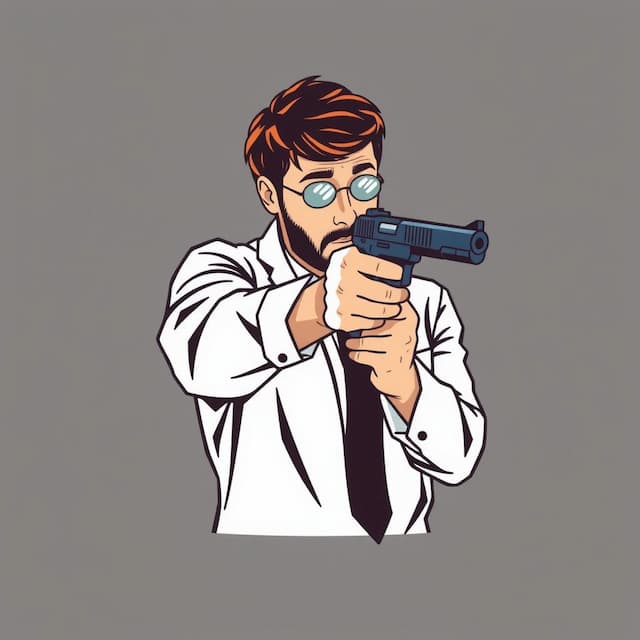 Logo featuring a man holding a gun Shooting himself,  "picasso"