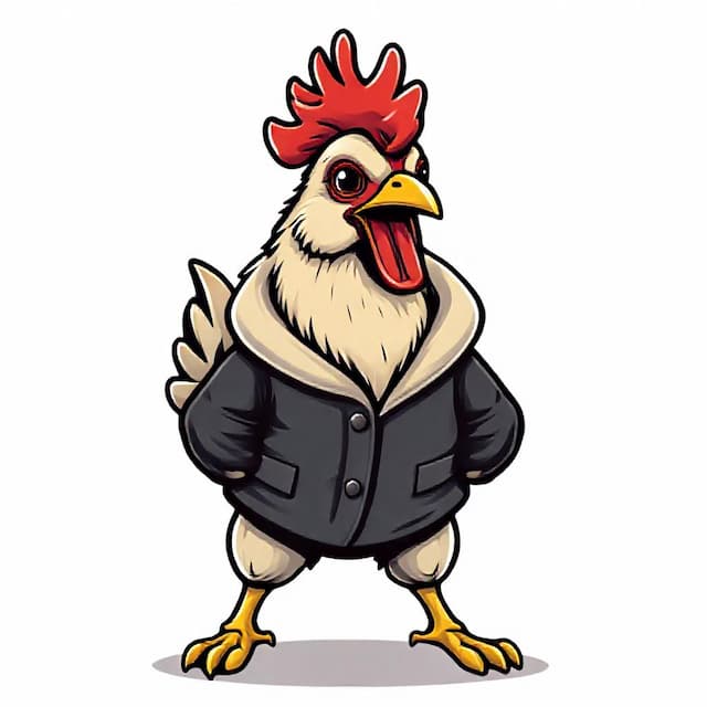 Logo featuring chicken in dog clothes