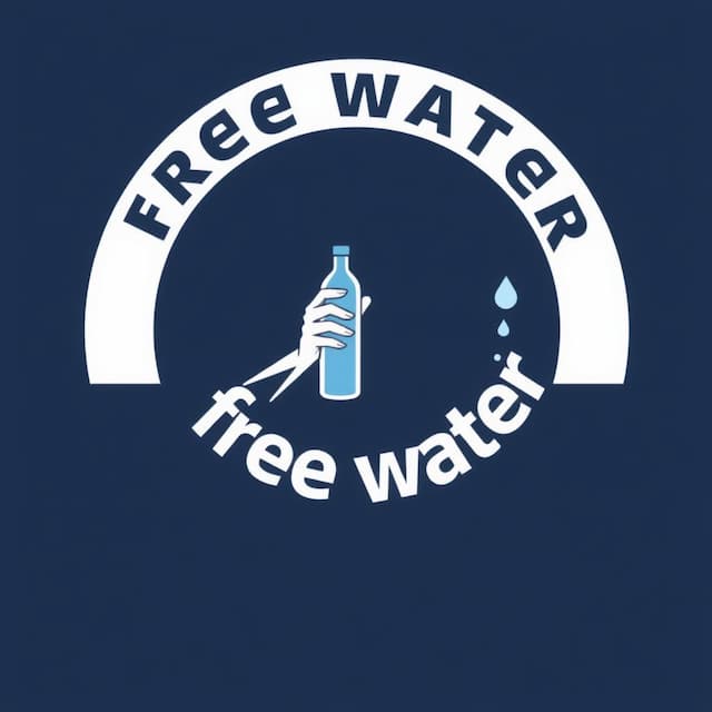 Logo featuring a man holding a water bottle , "free water"