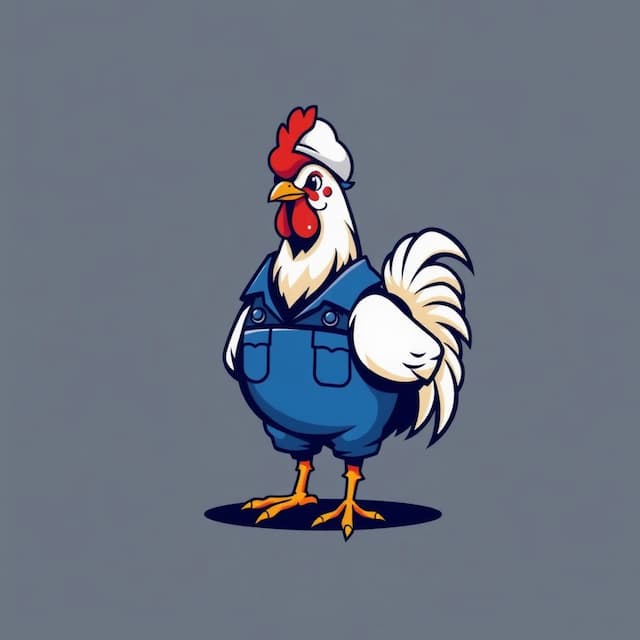 Logo featuring A chicken in plumber Clothes