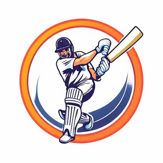 Logo featuring a man playing cricket