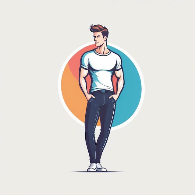 Logo featuring A guy wearing tight pants and his expressions showing stressed