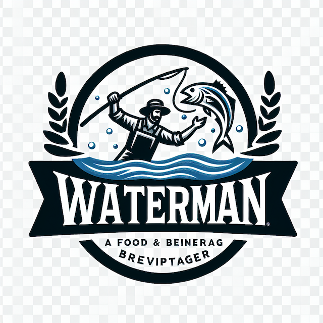 Logo featuring waterman catching fishes