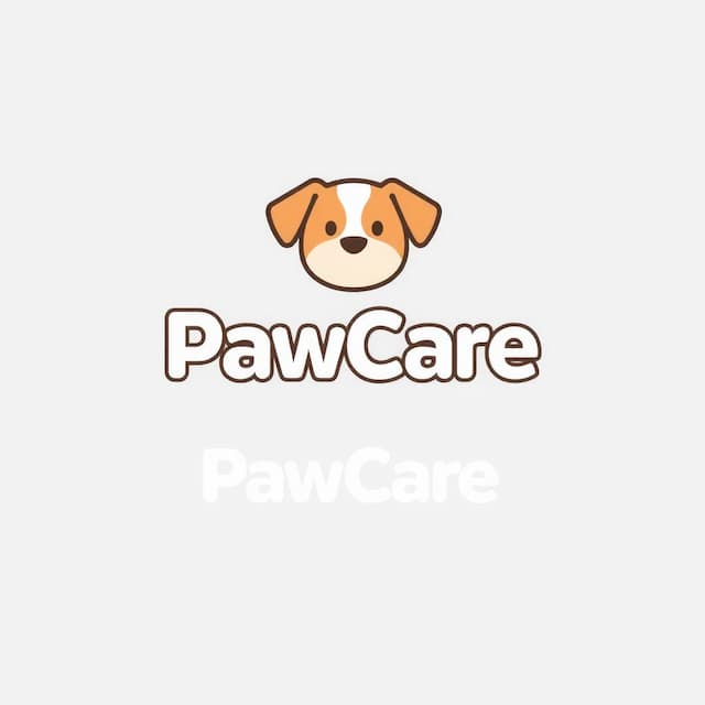 Logo featuring Create a cute and modern logo for 'PawCare', a company that uses AI to identify dog breeds. The logo should feature an adorable, friendly-looking dog (e.g., cartoon-style or minimalist cute pup) that communicates warmth and trust. Blend this with subtle tech elements like a small AI chip, circuit pattern, or digital nodes to hint at the artificial intelligence aspect. Incorporate a paw or heart shape creatively if possible. Use a soft, inviting color palette — pastel blues, warm beige, or soft grays. The logo should include both a charming mascot-style dog illustration and clean, rounded logotype suitable for an app or website.