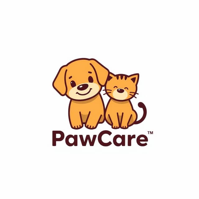 Logo featuring Brown Cute Dog and Cat , "PawCare"