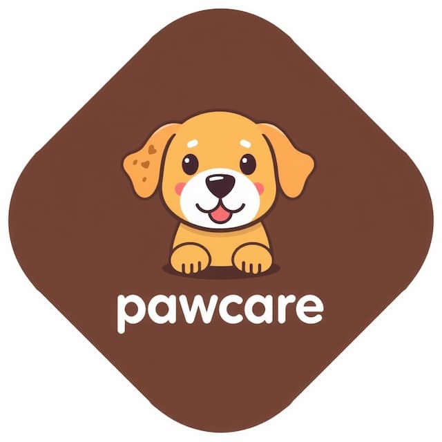 Logo featuring cute brown dog , "pawcare"